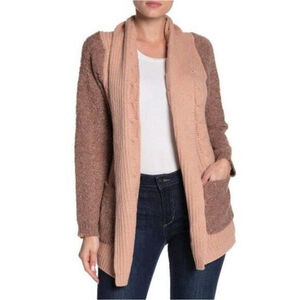 NEW Ceny Pink Brown Cardigan Sweater Womens Size S Marled Cable Knit Open